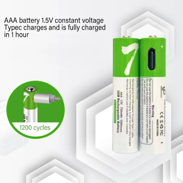 بطارية USB AAA قابلة لإعادة الشحن شاحن Type C